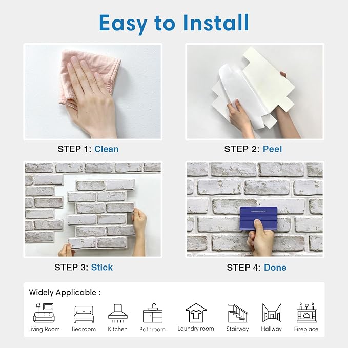 COMSTICKC 3D Faux Brick Wall Panels Peel and Stick, 10 Pcs 11.8" x 11.8" | Not Real Brick, Small Size， Ultra-Light Thin PVC 3D Fake Brick Decorative Wall Tiles Sticker for DIY Decor, Cover 9.7 sq ft - Image 9