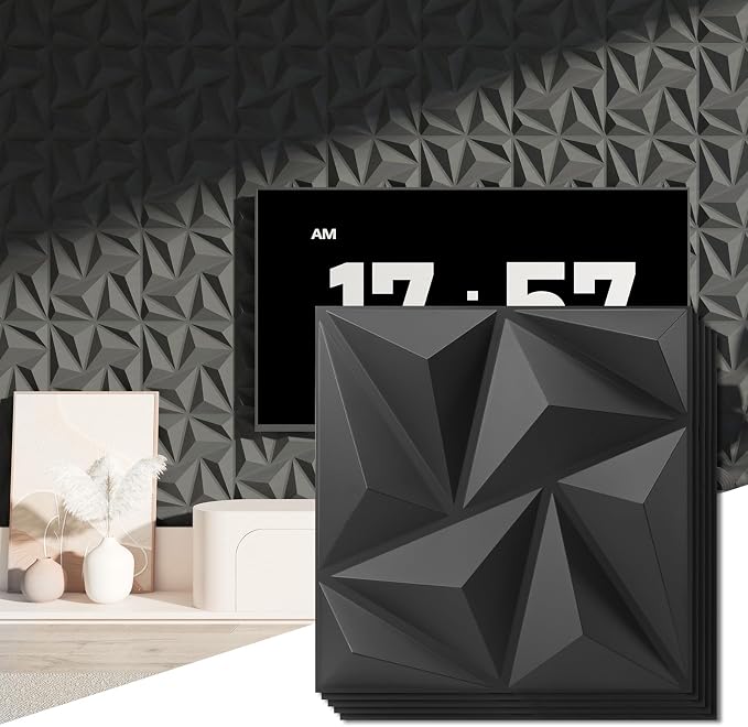 Art3d 3D Wall Panels 20 Pack, 11.8" x 11.8" (19 Sq.ft) PVC Wall Panels, Glue Up Wall Decor for Living Room, Bedroom, Office, Black by Art3d