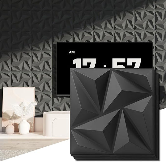 Art3d 3D Wall Panels 20 Pack, 11.8" x 11.8" (19 Sq.ft) PVC Wall Panels, Glue Up Wall Decor for Living Room, Bedroom, Office, Black by Art3d
