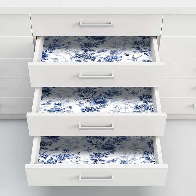 RUSPEPA Peel and Stick Wallpaper - Blue Flower White Design Self Adhesive Removable Wallpaper Decorative Waterproof Contact Paper for Cabinets, Walls - 17.3 Inch x 3.28 Feet - Image 3