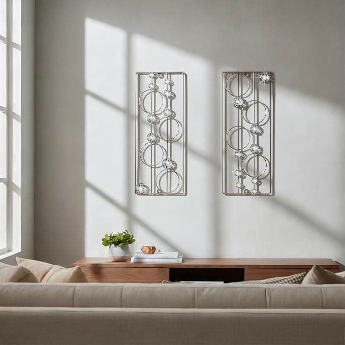 ZEXUIRU 2 Pcs Abstract Metal Art for Wall Decor Living Room Bedroom Bathroom Office Metal Bling Modern Geometric Hanging Vertical Small Iron Sculpture Plaque Pack -Silver 15.7in - Image 6