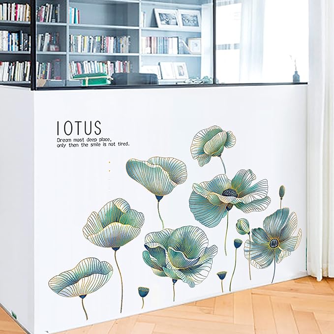Green Lotus Wall Decals Peel and Stick Wall Stickers Removable Decal Wall Decor for Bedroom Living Room Classroom Office - Image 8