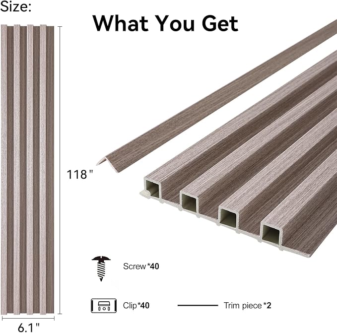 Slat Wall Panel 8-Pack, 118’’x6.1’’, Smoky Oak | WPC Wall Panel for Interior Wall Decor, TV Background, Kitchen, Bedroom - Image 2