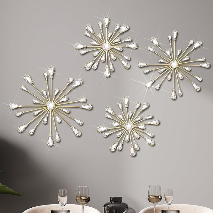 Hicarer 4 Pcs Starburst Wall Decor, Metal Wall Art, Gold by Hicarer