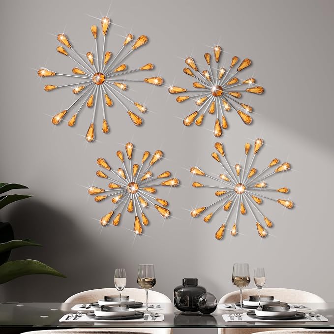 Hicarer 4 Pcs Starburst Wall Decor, Metal Wall Art, Amber by Hicarer