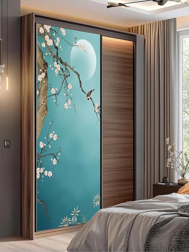 artfanke 3D Door Sticker Peel and Stick 33.5"x84.6"-Self-Adhesive Door Wallpaper Murals Poster - Hand-Painted Plum Bird Wall Decal for Home Decor (2 Sheets/Set) - Image 6