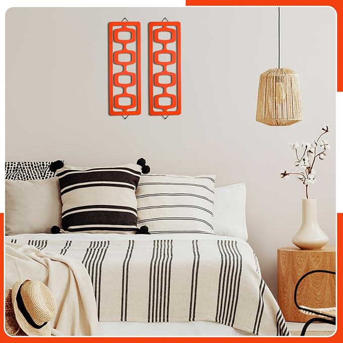 CroBlissful 2 Pcs Mid Century Modern Wall Art Wood Mid Century Elegance Decor Accents Abstract Wall Sculpture Geometric Panels for Interior Panel Art for Home Living Room(Orange) - Image 6