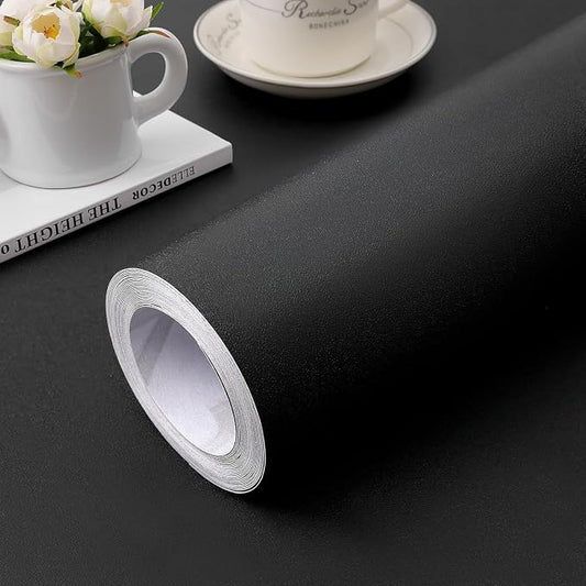 practicalWs Black Self Adhesive Wallpaper Peel and Stick Contact Paper | 15.7 inch x 787.4 inch Solid Color Wallcovering for Kitchen Counter Top Reduce bubbles and wrinkles by practicalWs