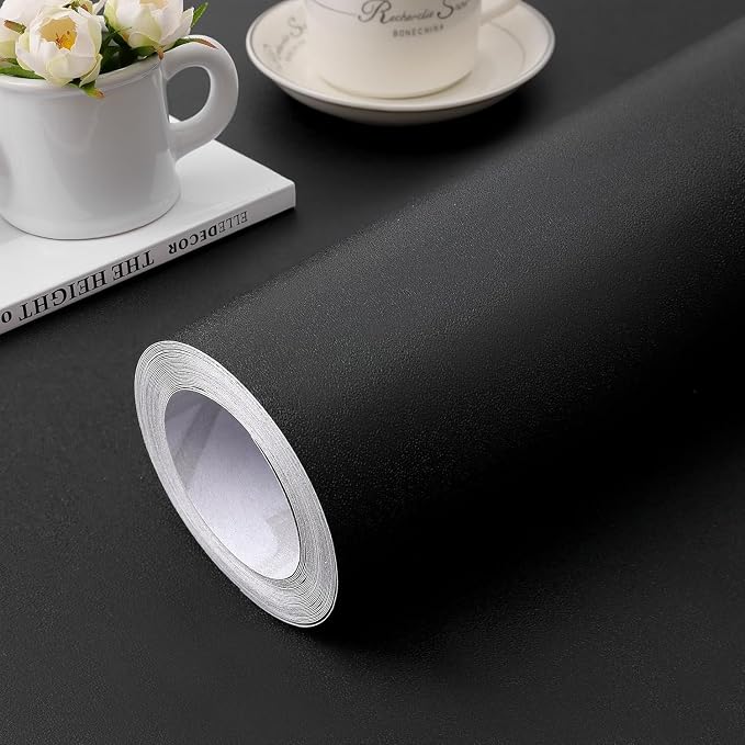23.6 in x 236.2 in Black Wallpaper Black Peel and Stick Wallpaper | Soild Matte Textured Self Adhesive Removable Vinyl Film Paper for Cabinets Countertops Wall Decoration Coverings by practicalWs