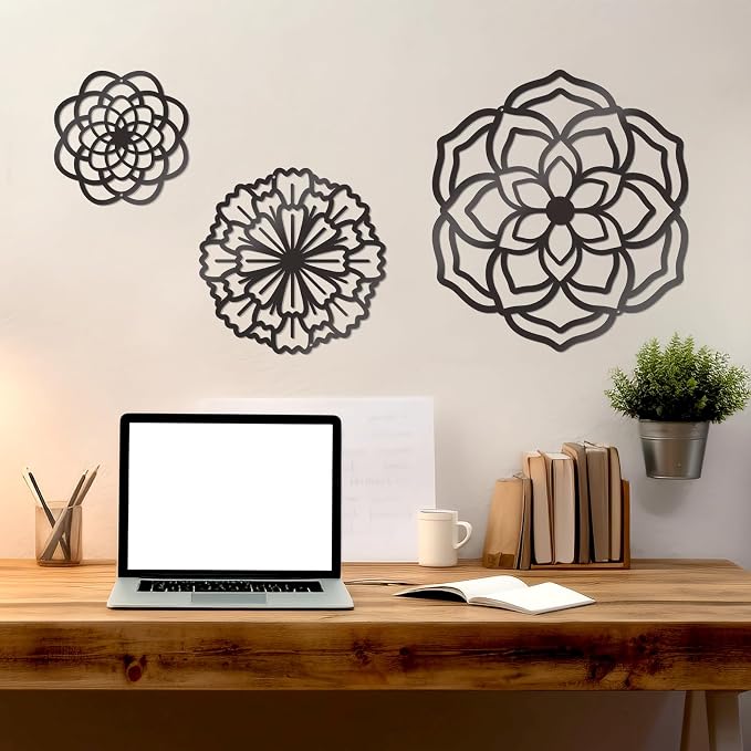 Zzbakress 3 Pcs Metal Flowers Wall Decor Black Wall Decoration Metal Flower Art Farmhouse Wall Decor Multiple Flowers Hanging Decor for Bathroom Living Room Kitchen Garden Office (Black Retro) | Farmhouse Flower Bathroom Decor Wall Decorations For Bath... - Image 8