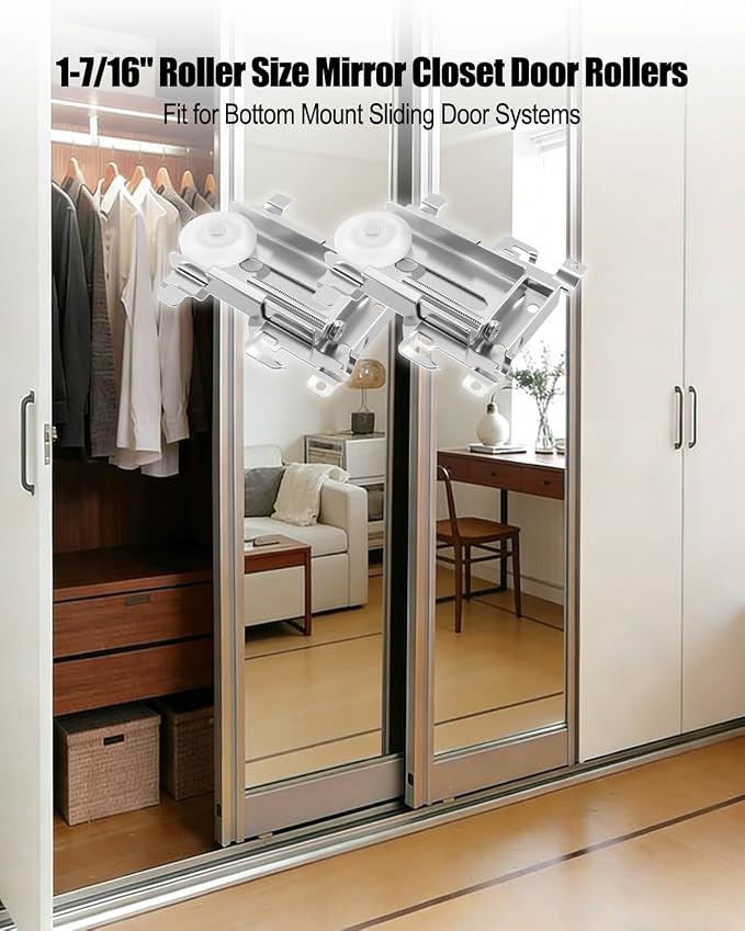 2 Pcs 1-7/16 Inch Sliding Mirror Closet Door Roller Assembly - Image 2