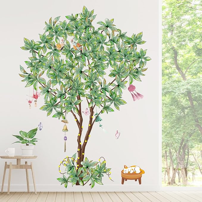 Lemon Tree Wall Decal, Large Decorative Green Tree with Birds Wall Stickers, Removable Peel and Stick Mural Wall Art Decoration for Living Room, Bedroom, Office Wall Decor (Green Tree) by Unknown