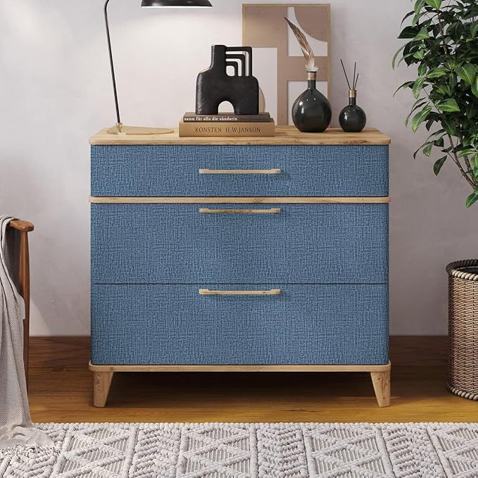 Blue Peel and Stick Wallpaper Grasscloth Decor Paper 17.7in x 393in | Faux Linen Vintage Wallpaper Textured Removable Wall Paper Grass Cloth Cabinets Bedroom for Cabinet Self Adhesive Vinyl - Image 5