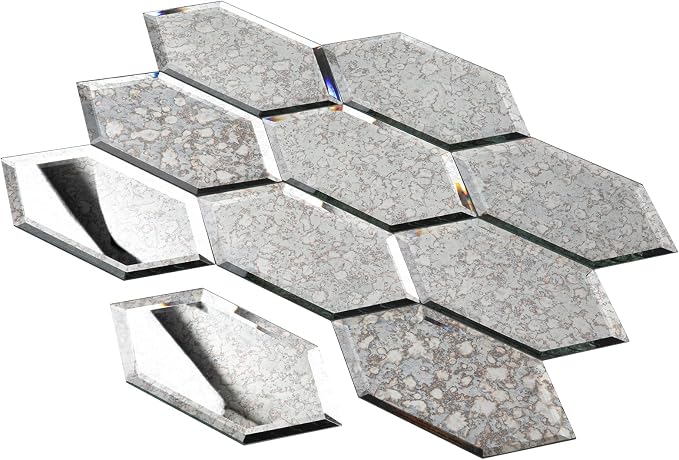 Peel and Stick Beveled Antique Mirror Tile, Mirror Backsplash Tiles for Kitchen Bathroom Wall 4x6 Inch Long Hexagon 30 Pcs, 4.8 SQ.FT by Soulscrafts