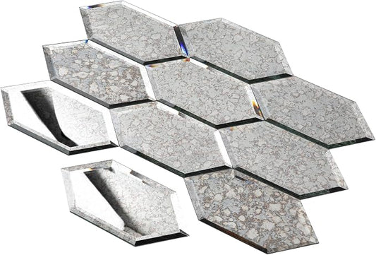 Peel and Stick Beveled Antique Mirror Tile, Mirror Backsplash Tiles for Kitchen Bathroom Wall 4x6 Inch Long Hexagon 30 Pcs, 4.8 SQ.FT by Soulscrafts
