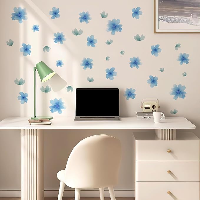 Flower Wall Decals - Peel and Stick Floral Flowers Wall Stickers,Removable Blue Flower Home Decor Art for Kids Living Room, Bedroom, Nursery Decor Wall Corner Decoration (Blue Flower Wall Decals) - Image 7
