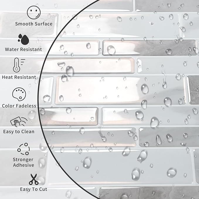 10-Sheet Peel and Stick Kitchen Backsplash Tiles | 3D Waterproof Self Adhesive Wall Tile Stick on Backsplash for Kitchen and Bathroom(Beige White,12"×12") - Image 3