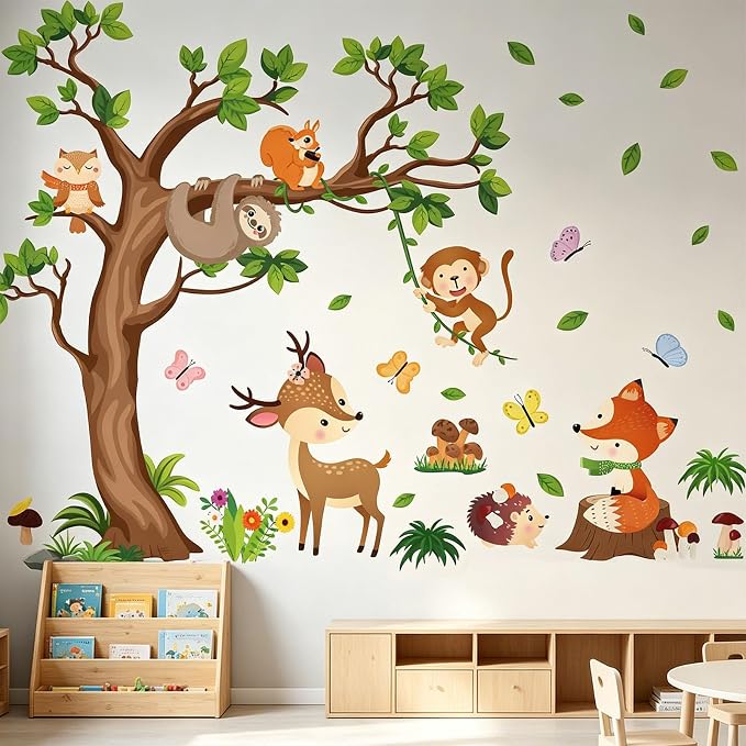 Arawat Tree Wall Decals Decor for Bedroom & Living Room - Monkey & Sloth Wall Stickers - Multicolor Cartoon Animal Wall Decor - Vinyl Sticker Decals - Image 8
