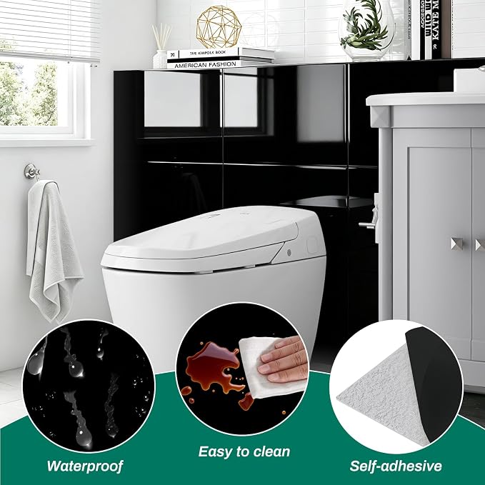 Peel and Stick Backsplash Tiles, 12 pcs 23.6” x 11.8” Black Wall Panels | PVC Wall Panels, Renter Friendly, Waterproof, Heat Resistant, Foam Tiles for Kitchen Bathroom (Not Real Tile, Not for Floor) - Image 6