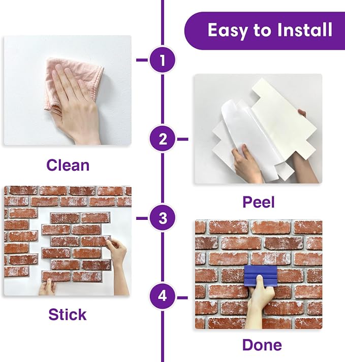 3D Faux Brick Wall Panels Peel and Stick, Designed for Quick DIY | Old Orange, 10 Pcs 11.8" x 11.8", Small Brick-Look, Ultra-Light PVC Fake Brick Covering for Wall Renovation, Cover 9.7 sq ft - Image 8