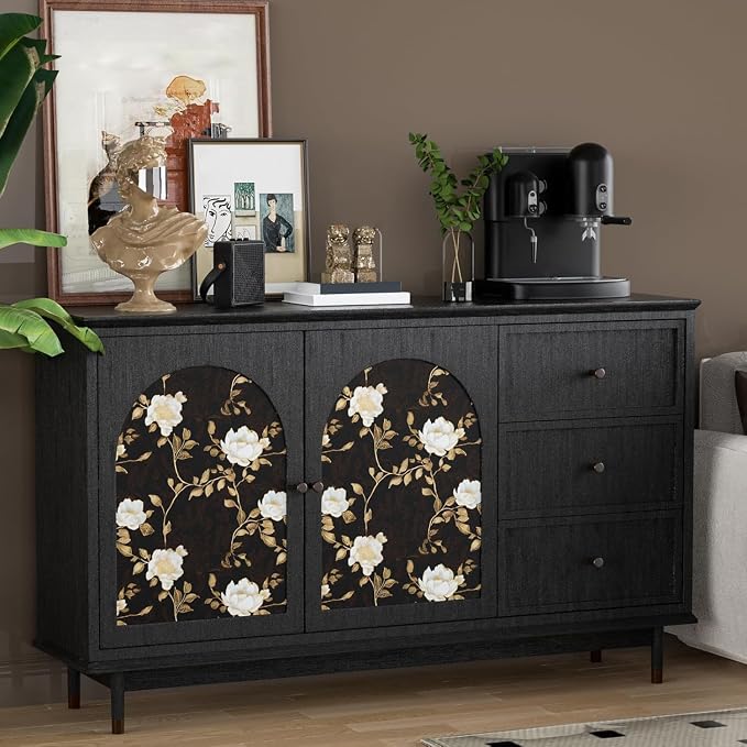 Laatse Vintage Dark Black Golden Floral Wallpaper Peel and Stick 17.5"x393" | Self Adhesive/Removable/Waterproof/Thick Vinyl Contact Paper for Bathroom Bedroom Shelf Cabinet Drawer,Prepasted,Easy Peel - Image 4