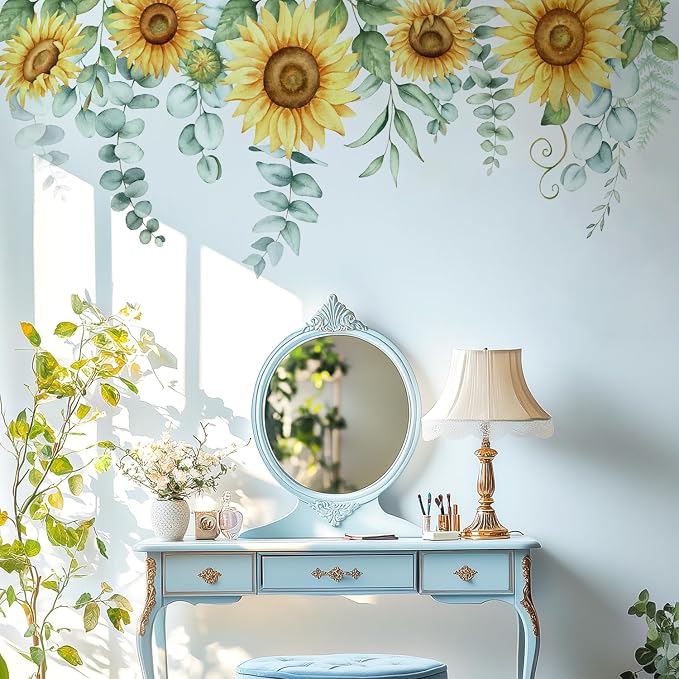 Sunflowers Floral Wall Decals Peel and Stick, Large Floral Flowers Wall Stickers, Removable Vine Home Decor Art for Bedroom Living Room Classroom Office - Image 8