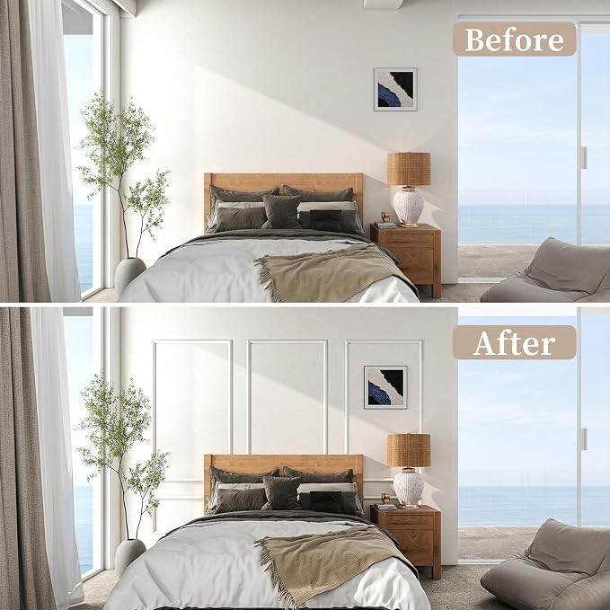JBER Peel and Stick Wall Molding Kit, 6 Pre-Cut Wainscoting Panels | Ready-to-assemble pre-cut molding, 3D trim panels for interior wall décor, living room & bedroom, 3 top 3 bottom - Image 4