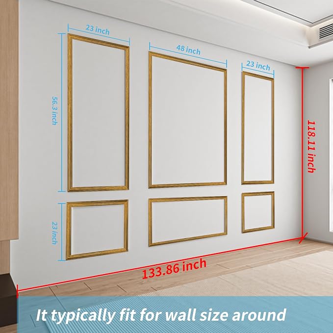 Art3d Pre-Cut Wall Molding Set of 6 pcs, 3 Top 3 Bottom, Antique Gold | Ready-to-Assemble Wainscoting Panel, High-Impact, Precision Pre-Cut, DIY-Friendly, Ideal for Indoor Wall Decor, Accent Walls - Image 7