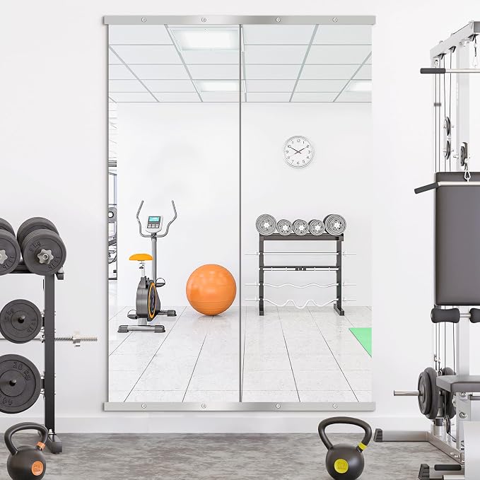 Home Gym Mirror for Wall, 70x24x2PCS Frameless Full Length Mirror, Silver - Image 4