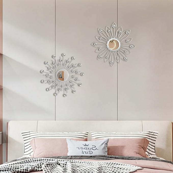 2 Pack Metal Mirrors for Wall Boho Sunburst Wall Mirror Home Decor Modern Decorative Wall Art for Bedroom Living Room Entryway - Image 5