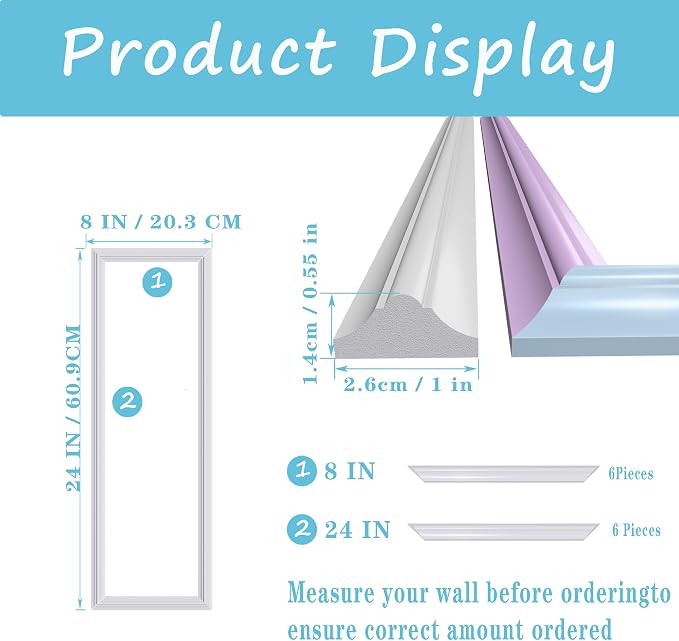 3 Set Panels Peel and Stick Premade Wainscoting Accent Wall Panels for Interior Wall Decor Easy DIY Build and Picture Frame Door Decor (8 x 24 in) - Image 2