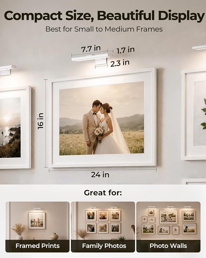 EZVALO Picture Light for Wall, Rechargeable 2400mAh Lights Wireless with IR Remote, 3 Color & Dimmable Magnetic 7.87'' LED Lights Display for Painting, Living Room, Gallery, Bedroom Art(White-2P) - Image 3