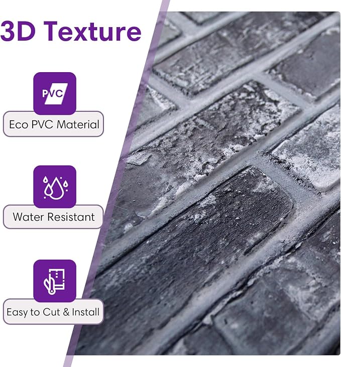 3D Faux Brick Wall Panels Peel and Stick, Designed for Quick DIY | Gray, 10 Pcs 15.7" x 11.8", Brick-Look, Ultra-Light PVC Fake Brick Wall Covering Tiles for Wall Renovation, Cover 12.9 sq ft - Image 3
