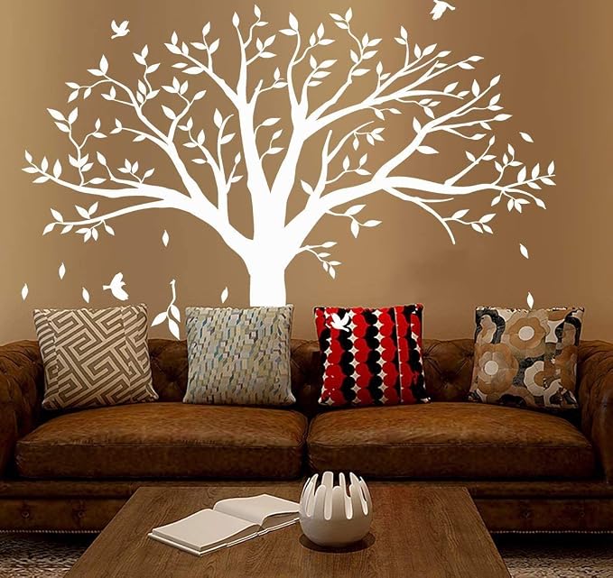 Giant Family Tree Wall Decals Photo Tree Wall Decals with Birds Wall Stickers for Living Room Nursery Bedroom Decoration (White) - Image 5