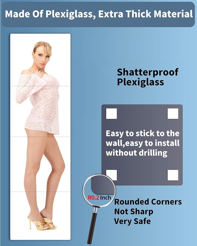 Shatterproof Wall Mirror Full Length for Bedroom, Acrylic Gym Mirrors For Home, Extra Thick: 0.1 inch, 10 x 10 inch x 4 Pcs, Workout Mirrors Safe for Kids, Over The Door, Long Wall Mounted - Image 5