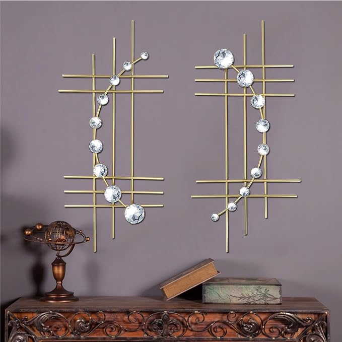 ZEXUIRU 2 Pcs Abstract Metal Art for Wall Decor Living Room Bedroom Bathroom Office Metal Bling Modern Geometric Hanging Vertical Small Iron Sculpture Plaque Pack -Gold 24in by ZEXUIRU