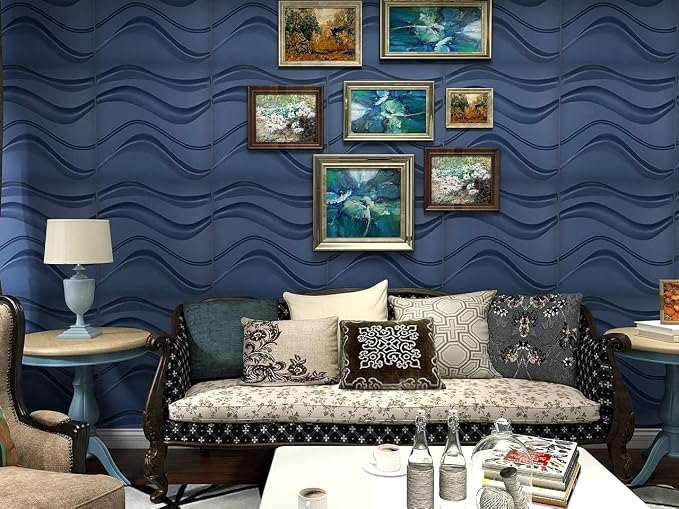 Art3d Navy Blue 3D Wall Panel PVC Slim Wave Covers 32 Sqft, for Interior Wall Decor in Living Room,Bedroom,Lobby,Office,Shopping Mall - Image 3