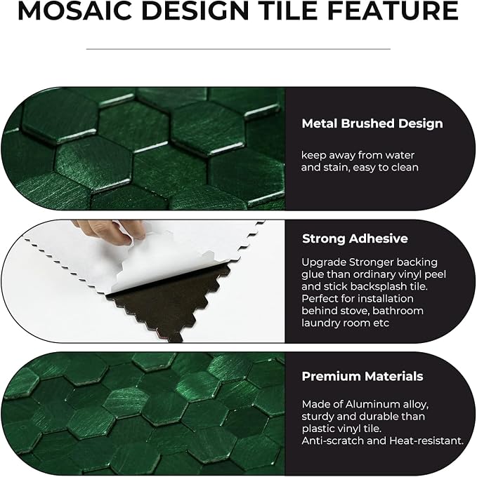 STICKGOO Peel and Stick Backsplash Tiles, Stick on Mosaic Self Adhesive Tiles, 3D Hexagon Backsplash for Kitchen Bathroom Fireplace Vanity (8PCS, Emerald Green) - Image 4