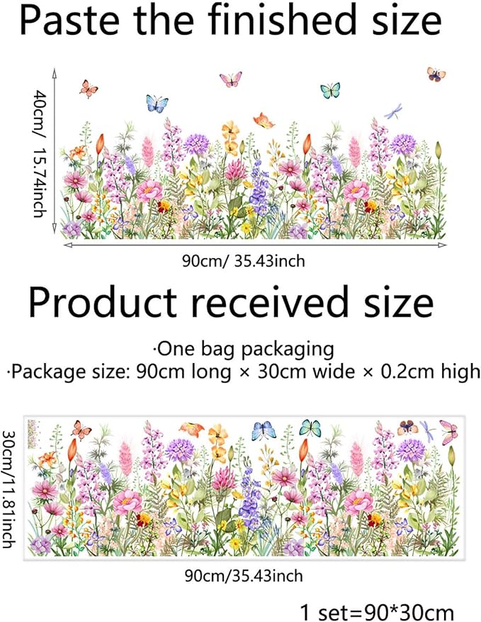 Wildflower Wall Decals Peel & Stick Floral Wall Art | Removable Flower Wall Stickers, For Girls Bedroom Nursery Living Room, With Butterflies Vines Daisies, DIY Home Decor - Image 6
