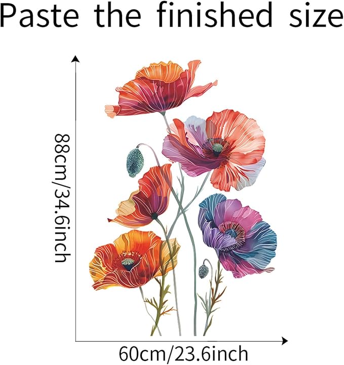 TUOKING Painted Flowers Wall Stickers PVC Removable Wall Decals | Peel and Stick Floral Wall Art Murals Home Decor for Kitchen,Bedroom,Living Room(fun-c42) - Image 3