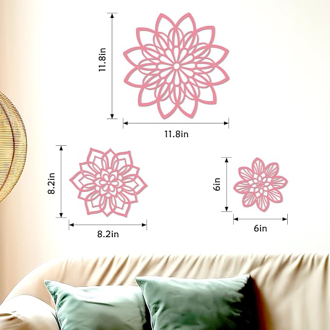 Zzbakress 3 Pcs Metal Flowers Wall Art Bathroom Wall Decor (Pink Elegant) | Farmhouse Flower Bathroom Decor Wall Decorations For Bathroom, Living Room, Office, Kitchen, Hallway And Outdoor - Image 3