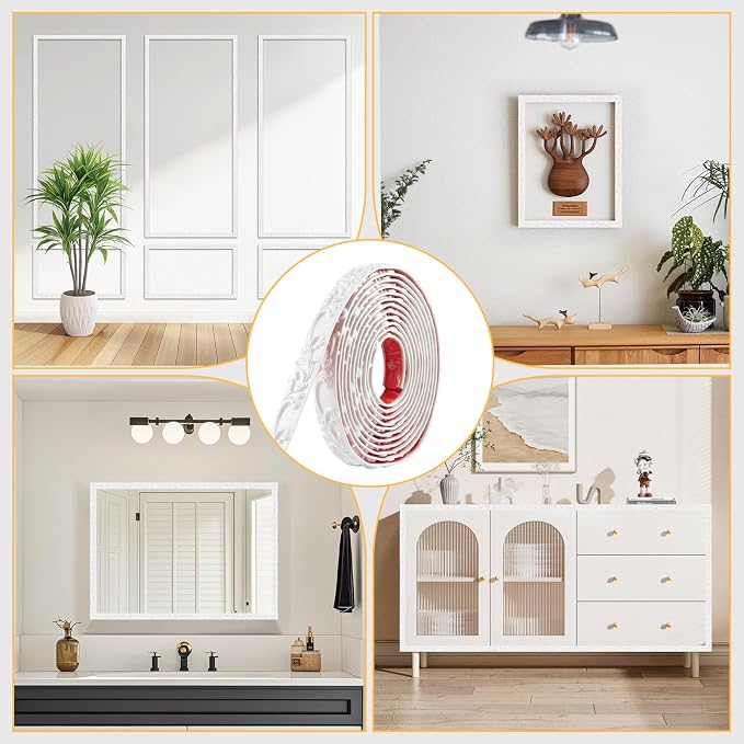 3 Pack 16.4FT White Peel and Stick Crown Molding Trim Kit – Decorative Mirror Border, Flexible Adhesive Trim for Doors, Cabinets & Mirrors - Image 6