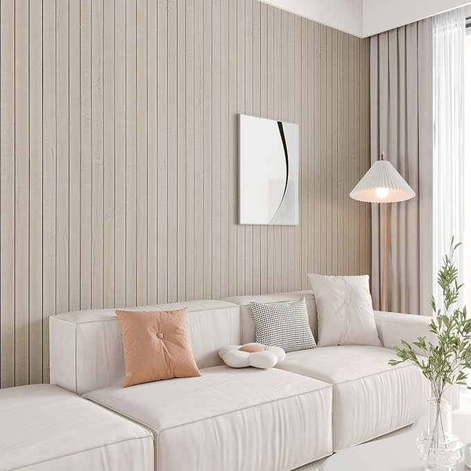 CHIHUT Sand Birch Peel and Stick Wood Slat Wall Panels 12"x79" Flexible 3D Wood Grain Thick Foam PVC Wallpaper Roll Self Adhesive Soundproof Acoustic Paneling for TV Background Ceiling Kitchen Island - Image 3