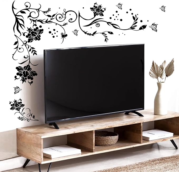 Supzone Flowers & Butterflies Wall Decals - DIY Black & Floral Wall Stickers for Bedrooms & Living Rooms - Image 6
