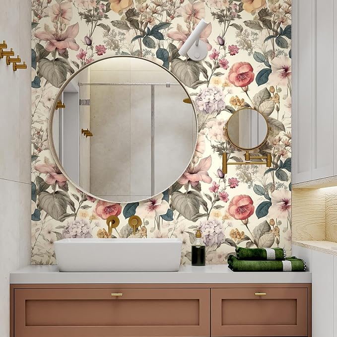 Jeweluck Vintage Floral Wallpaper Peel and Stick Wallpaper 16.9”x118.1” | Flower Contact Paper Poppy Floral Wall Paper Boho Removable Self Adhesive Wallpaper for Bedroom Drawer Liner Decorative Vinyl - Image 4