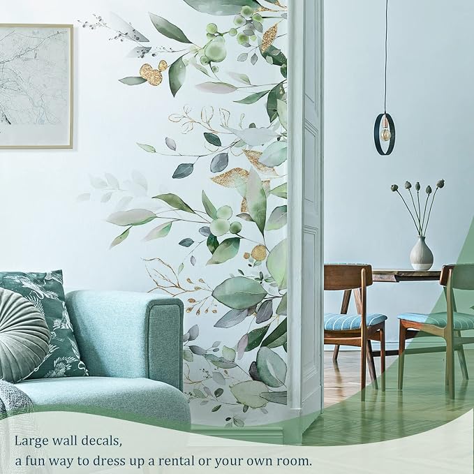 Green Plants Leaves Wall Decals Peel and Stick, Large Hanging Herbal Vinyl Wall Stickers, Removable Vine Home Decor Art for Bedroom Living Room Classroom Office - Image 7