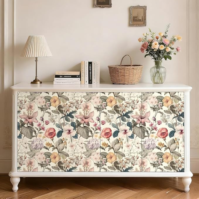 Jeweluck Vintage Floral Wallpaper Peel and Stick Wallpaper 16.9”x590.5” | Flower Contact Paper Poppy Floral Wall Paper Boho Removable Self Adhesive Wallpaper for Bedroom Drawer Liner Decorative Vinyl - Image 7