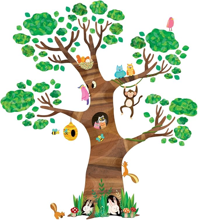 DECOWALL DL4-1709 XLarge Giant Tree and Animals Kids Wall Decals Wall Stickers (59x63 inch) Peel and Stick Removable Wall Stickers for Kids Nursery Bedroom Living Room by DECOWALL
