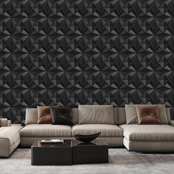 Heikki 30 Pack 3D Wall Panel for Interior Wall Décor, PVC Flower Textured Wall Panels for Living Room Bedroom Hotel Office, 11.8"x11.8", Double-Sided Tape (Black-LJH) - Image 6