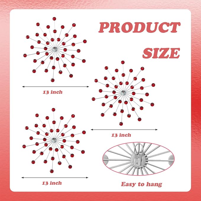 ZEXUIRU 3 Set Silver Starburst Wall Art for Home Decor Metal Bling Crystal Rhinestones Sunburst Wall Decor Sparkling Rhinestone Art Accent Silver - 13in - Image 7